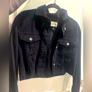 NWOT Stradivarius Corduroy Navy Cropped Jacket